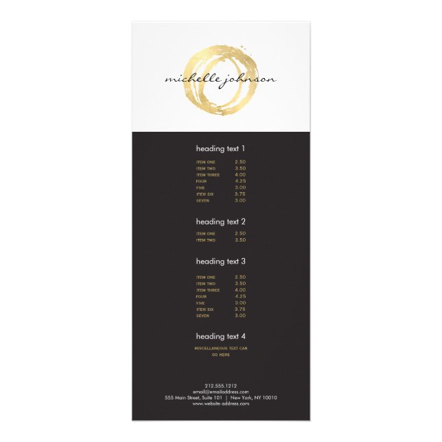 Luxe Faux Gold Painted Circle Designer Logo Rack Card (Front)