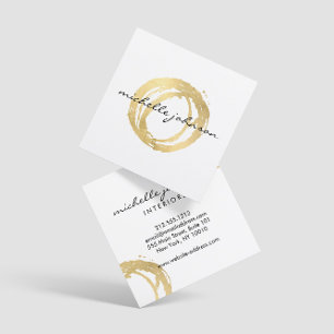 Luxe Faux Gold Painted Circle Designer Logo Square Business Card