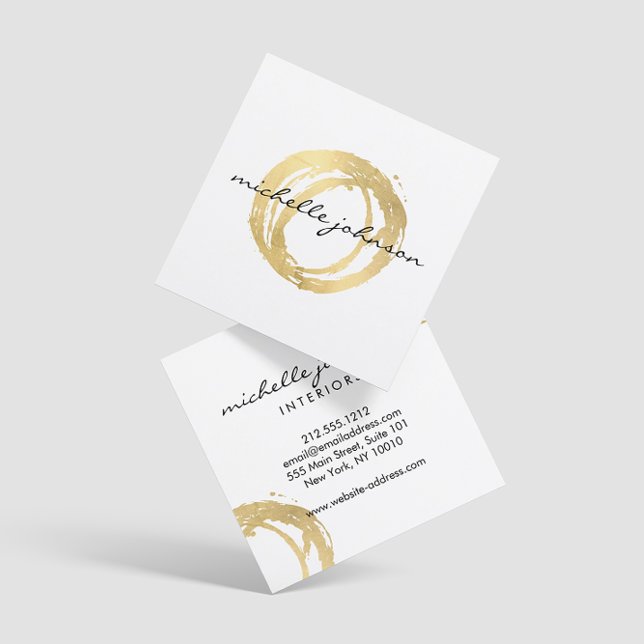 Luxe Faux Gold Painted Circle Designer Logo Square Business Card (Creator Uploaded)