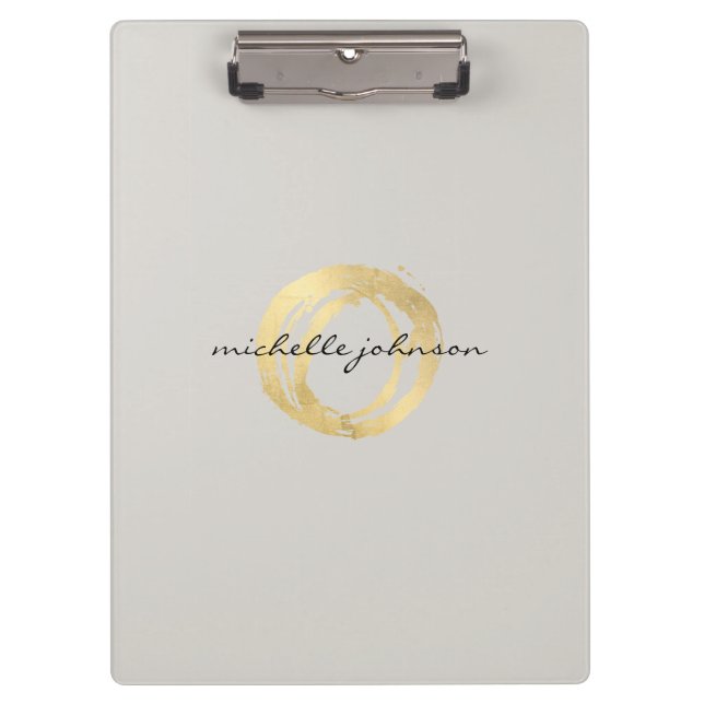 Luxe Faux Gold Painted Circle on Tan Personalized Clipboard (Front)