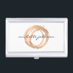 Luxe Faux Rose Gold Painted Circle Designer Logo Business Card Holder<br><div class="desc">An organic painted circle in faux metallic rose gold becomes a luxe logo on this designer business card case. Personalize with your name or business name. Also great as a stylish gift idea. Artwork and design by 1201AM,  a boutique brand design studio. © 1201AM CREATIVE</div>