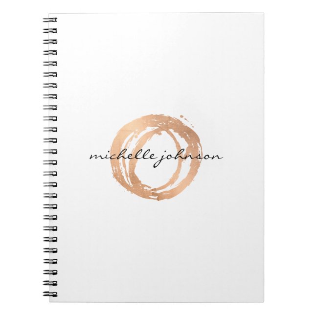 Luxe Faux Rose Gold Painted Circle Designer Logo Notebook (Front)
