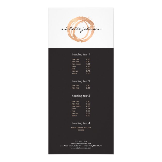 Luxe Faux Rose Gold Painted Circle Designer Logo Rack Card (Front)