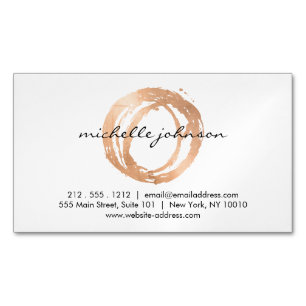 Luxe Faux Rose Gold Painted Circle Designer Magnetic Business Card