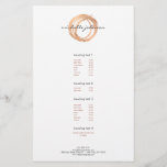 Luxe Faux Rose Gold Painted Circle Price List Flyer<br><div class="desc">Coordinates with the Luxe Faux Rose Gold Painted Circle Designer Logo Business Card Template by 1201AM. An organic painted circle in faux metallic rose gold or copper becomes a luxe logo on this customizable flyer template with the addition of your name or business name in a chic type treatment. Use...</div>