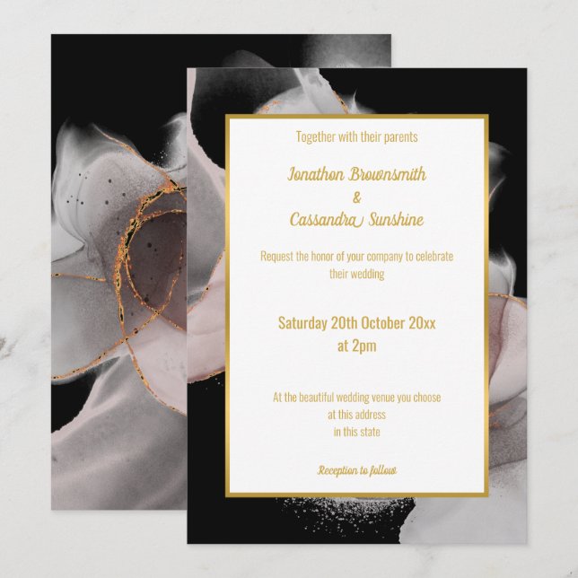 LUXE FLOATING ABSTRACT ROSE WEDDING INVITATION (Front/Back)