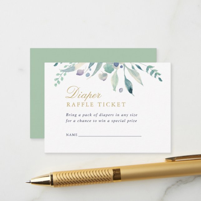 Luxe Floral Baby Shower Diaper Raffle Card (Front/Back In Situ)