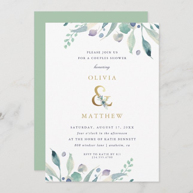 Luxe Floral Couples Shower Invitation (Front/Back)