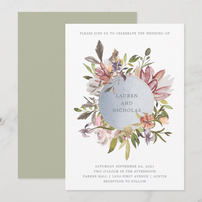 Luxe Floral in Moss | Elegant Watercolor Wedding Invitation (Front/Back)