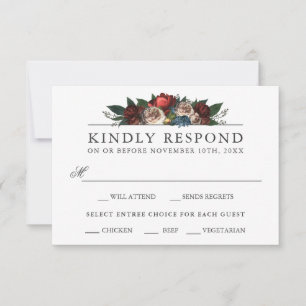 Luxe Floral Wedding RSVP with Entree Choices Card
