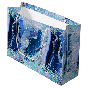 Luxe Gemstone Marble Blue Glitter Agate Large Gift Bag