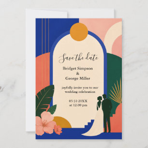 Luxe Geometric Colorblock Wedding Romance Invitation