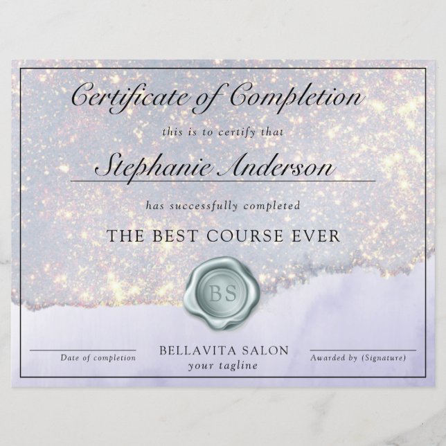Luxe Glam Glitter Course Certificate Of Completion (Front)