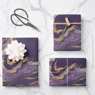 Luxe Glam Iridescent Marble Swirls Gift Wrap Set