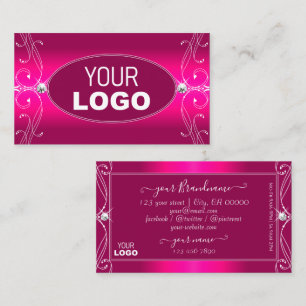 Luxe Glam Pink Ornate Sparkling Diamonds with Logo Business Card