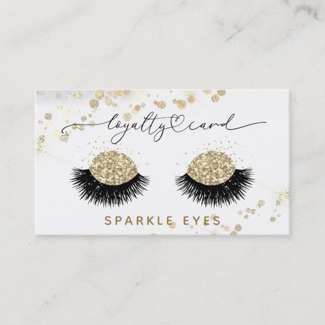 *~* Luxe Glam QR LOGO Gold Eyes Loyalty Business Card (Front)