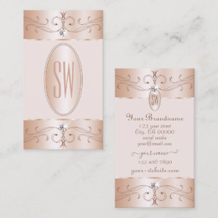 Luxe Glam Rose Gold Ornate Ornaments Monogram Chic Business Card
