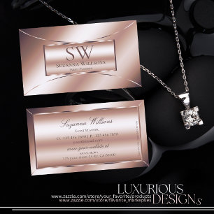 Luxe Glam Rose Golden Stylish with Monogram Modern Business Card