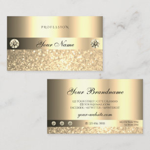 Luxe Glam Shimmery Glitter Diamonds Luminous Gold Business Card