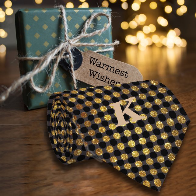 Luxe Glitter Polka Dots Personalize Name Black  Tie (Creator Uploaded)