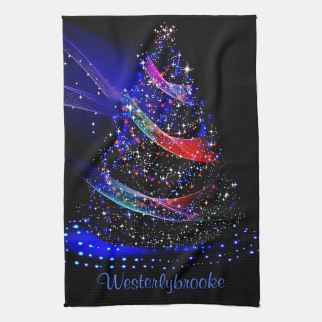 Luxe Glittery Navy Xmas Arbre Nom Serviettes de cu (Vertical)