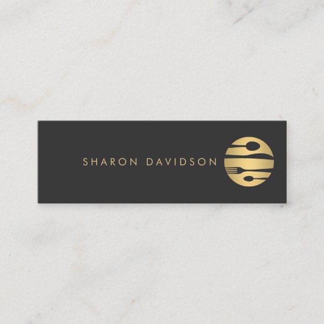 Luxe Gold and Black Catering, Restaurant Thin Mini Business Card (Front)