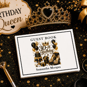 Luxe Gold And Black Glitter 30th Birthday Guest Bo Book