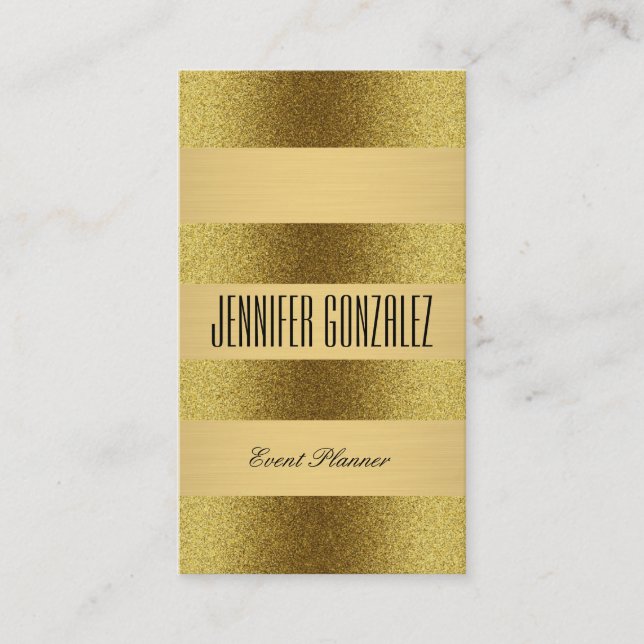 Luxe Gold and Gold Metallic Brush Stripes Business Card (Front)