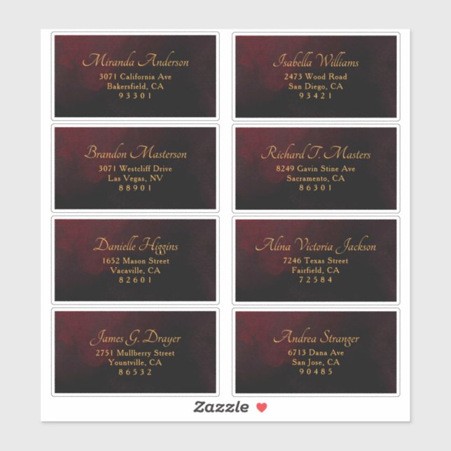 Luxe Gold Black Red Mariage Étiquette de adresse i (Feuille)