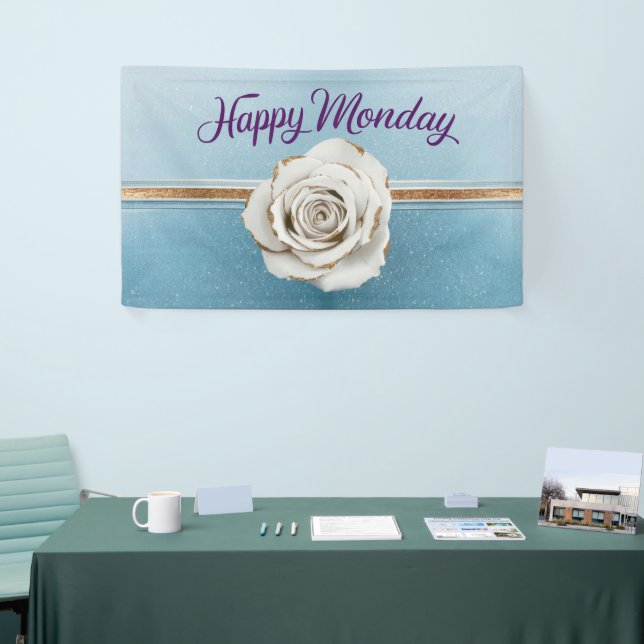 Luxe Gold Blue Glitter Happy Monday Banner (Tradeshow)