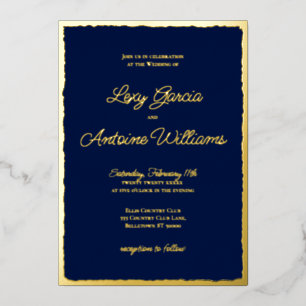 Luxe Gold Bold Edge Navy Blue Wedding Invitation