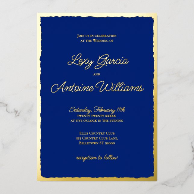 Luxe Gold Bold Edge Royal Blue Wedding Invitation (Front)