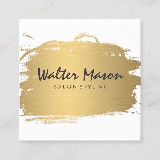 Luxe Gold Brushed Modern Text Square Business Card (Front)