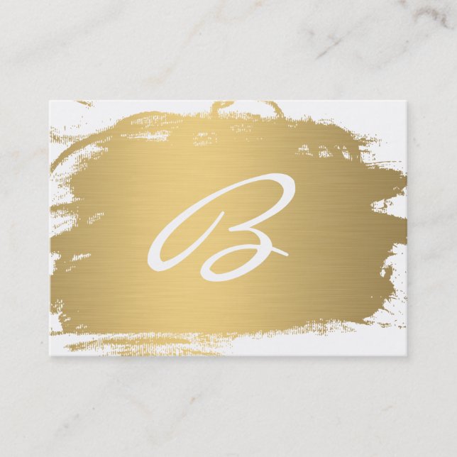 Luxe Gold Brushed Monogram Fancy Text Business Card (Front)