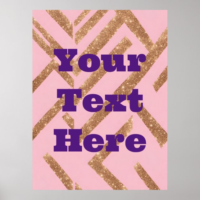 Luxe Gold Custom Text Zigzag Pink AI Art Poster (Devant)
