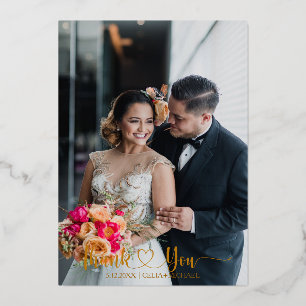 Luxe Gold Foil 2 Photo Wedding Thank You Note Holiday Card