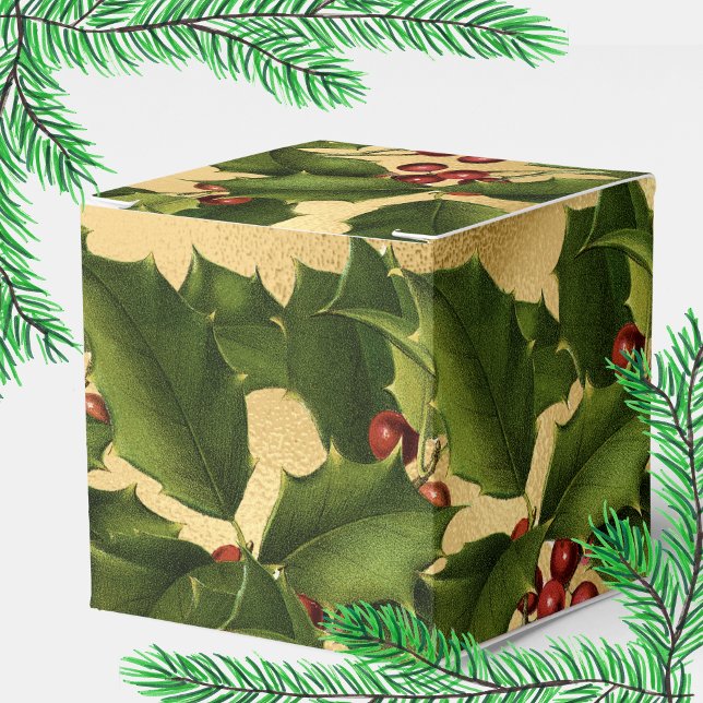 Luxe Gold Foil, Green Holly, Red Berries Favour Bo Favor Box (Creator Uploaded)
