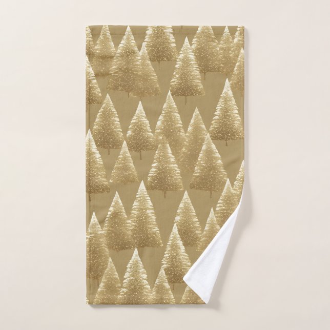 Luxe Gold Glitter Christmas Trees Hand Towel  (Hand Towel)