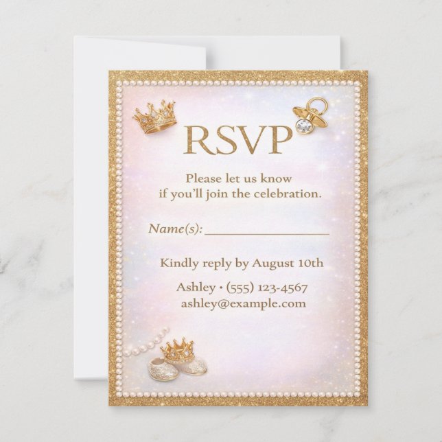 Luxe Gold Glitter Gender Reveal RSVP Card (Front)
