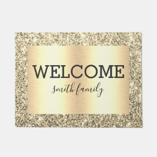 Luxe Gold Glitter Metallic Welcome Personalized  Doormat