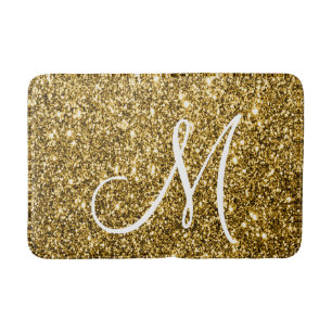 Luxe Gold Glitter Stylish Monogrammed Personalized Bath Mat
