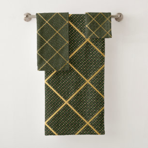 LUXE GOLD GREEN WAVE GRID BATH TOWEL SET