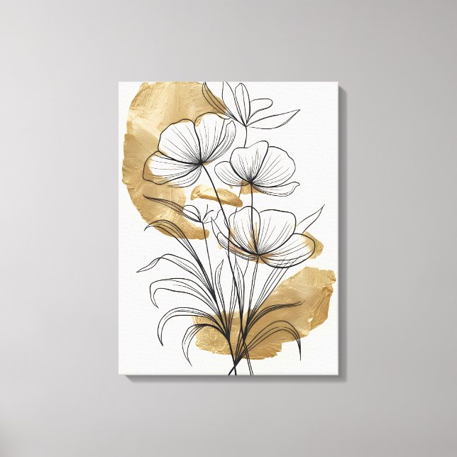Luxe Gold Leaf Abstract Flowers Canvas Print (Front)