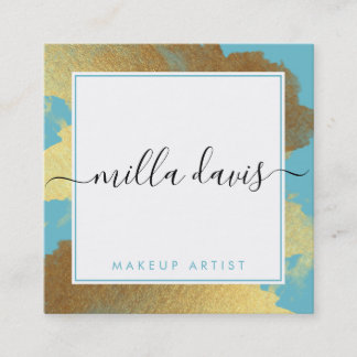LUXE GOLD pretty modern glam gilded turquoise blue Square Business Card