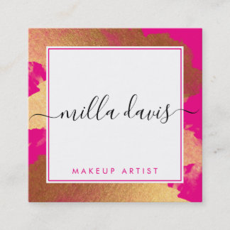 LUXE GOLD pretty modern glamour gilded bright pink Square Business Card