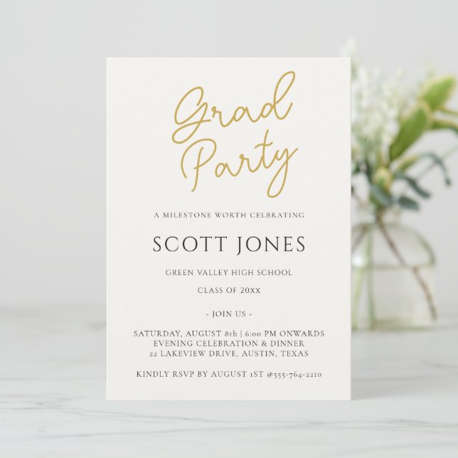 Luxe Gold Script Grad Party Invite (Standing Front)