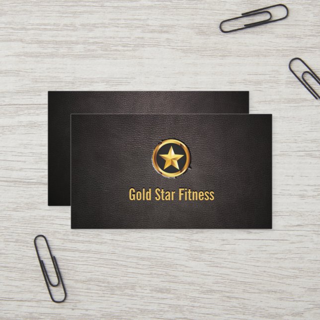 Luxe Gold Star Fitness Carte de visite en cuir (Devant/Arrière en situation)