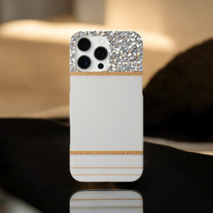  Luxe Gold & White Glitter Shield iPhone 16 Pro Max Case