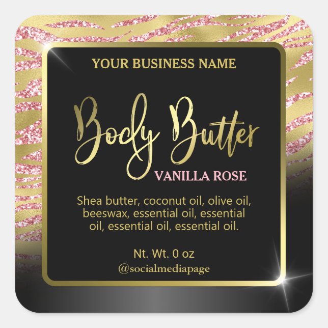 Luxe Gold Zebra Imprimé Étiquettes de beurre de co (Devant)