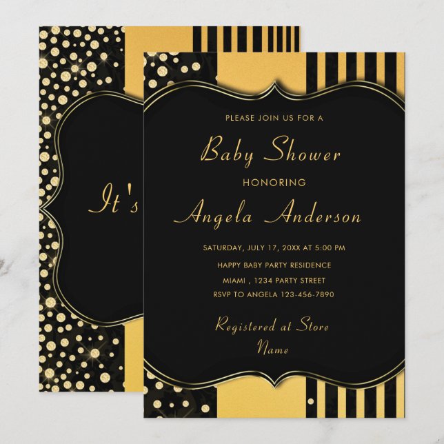 Luxe Golden Framed Baby Girl Shower Invitation (Devant / Derrière)